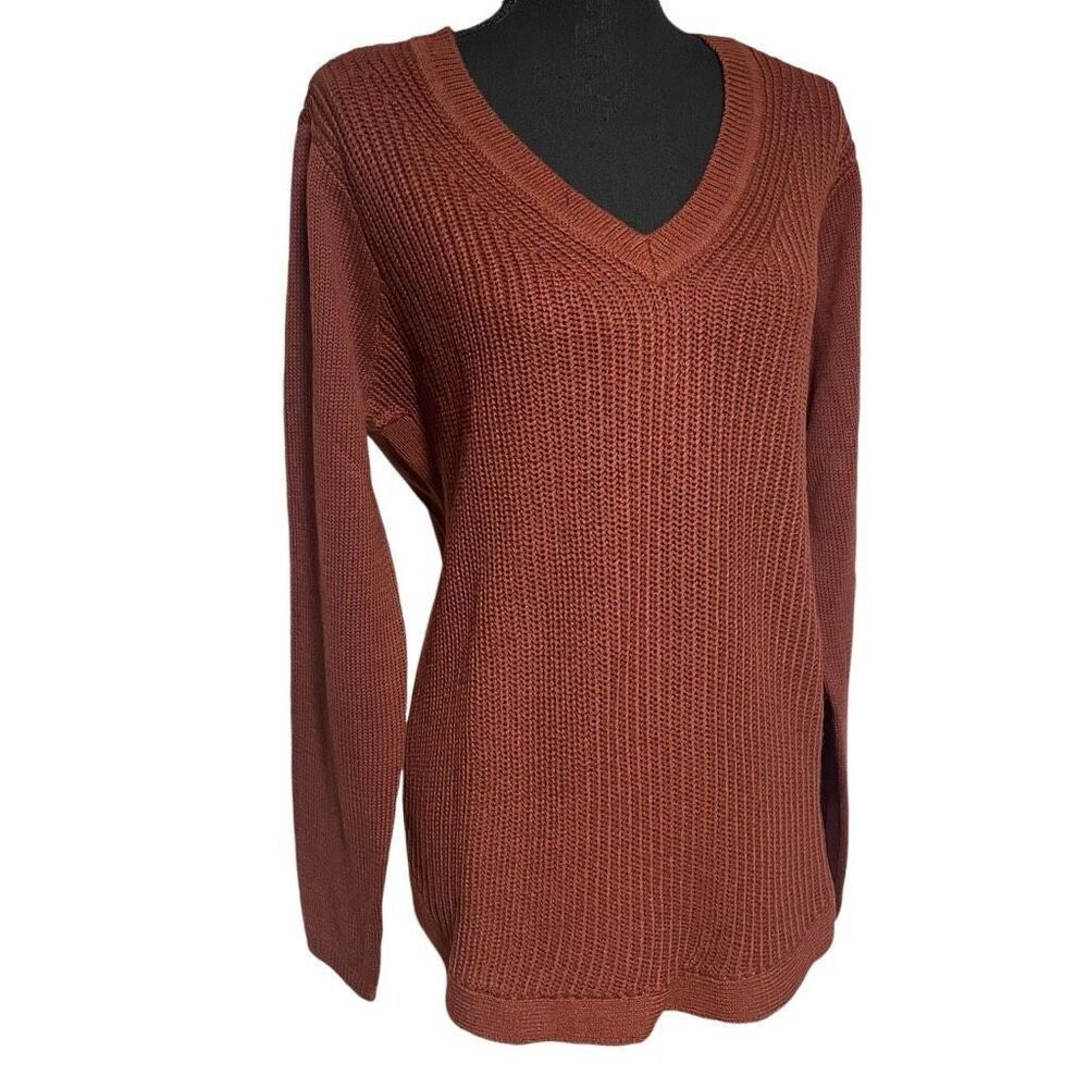 RD Style Autumn Rust Mixed Knit V Neck Sweater